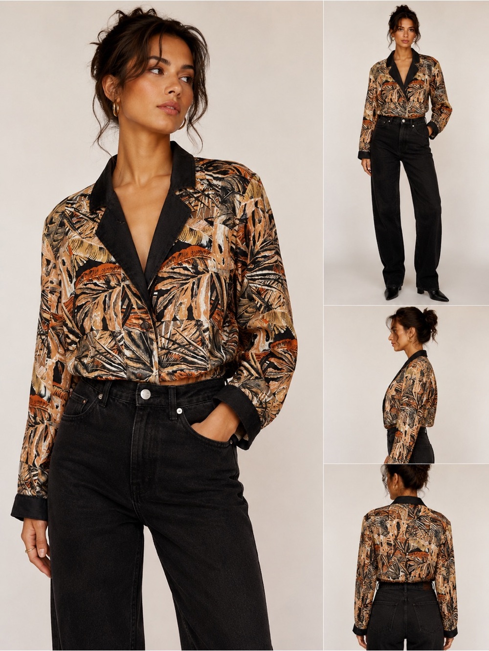 Vintage 90’s Regal Tropical Print Cropped Jacket - Black, Tan & Rust